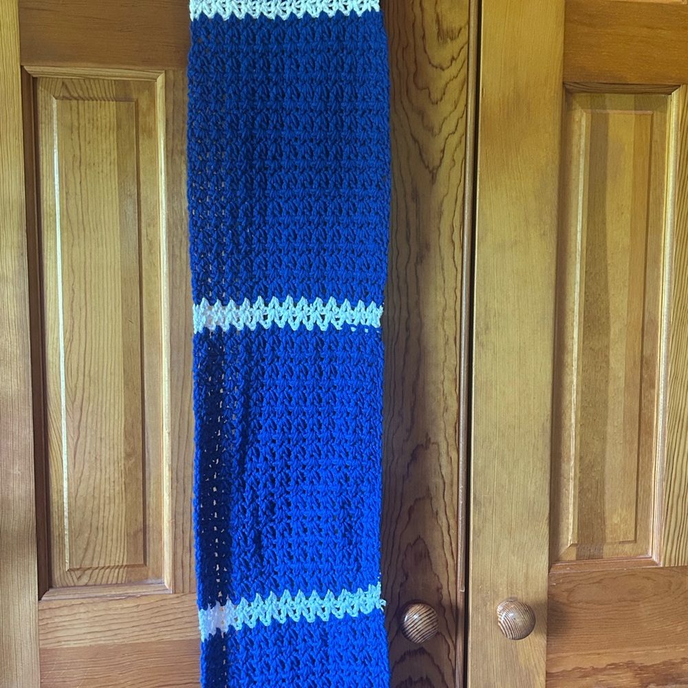 Blue and White Striped Knit Scarf